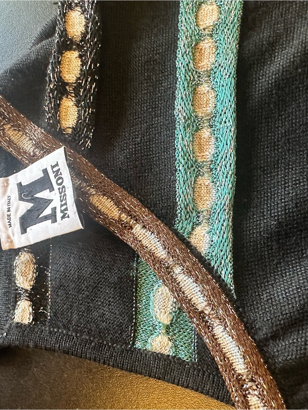 Missoni Black dress with Teal and Gold Embroidered Straps - Picture 2 of 4